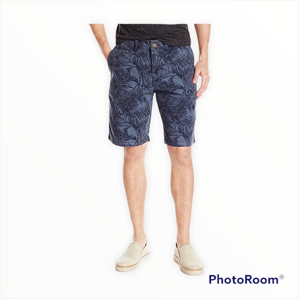 LUCKY BRAND Slate Blue Cotton Palm Leaf Print Flat Front Shorts Sz 33